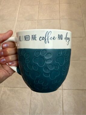 Pfaltzgraff Teal & White Paw-Print Ceramic Coffee Mug